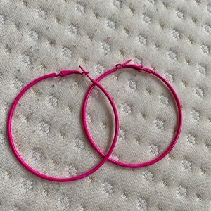 Bright Pink Hoop Earrings - Medium Hoops EUC Neon Barbie Pink